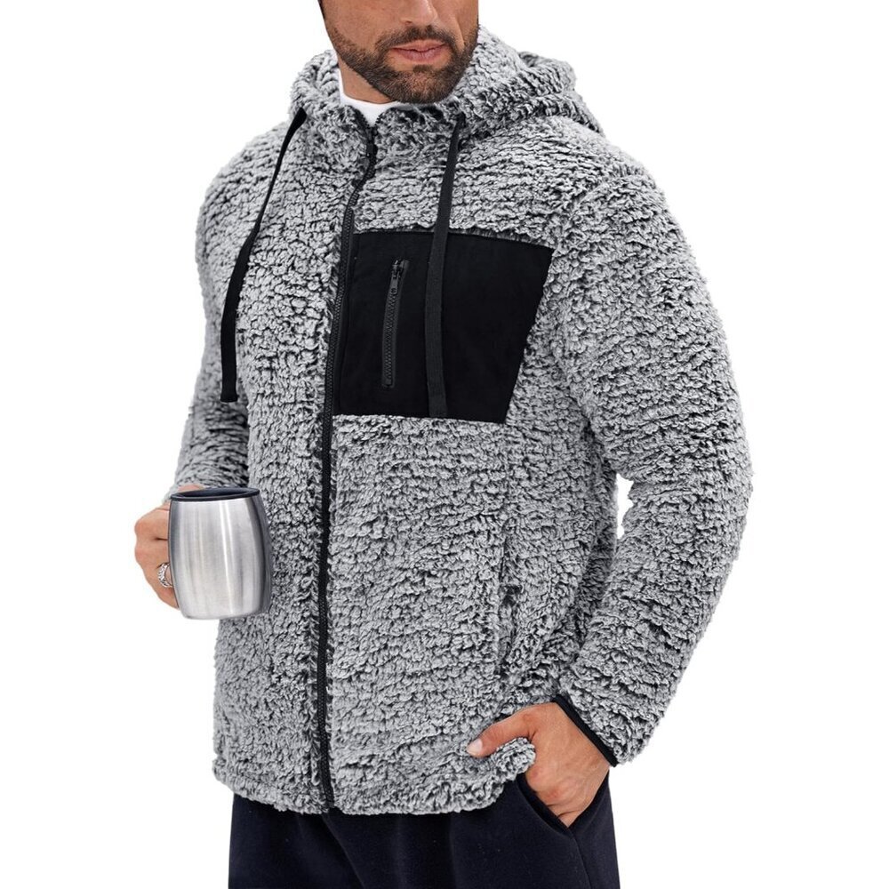 Men's Sherpa Jacket Fuzzy Warm Lightweight Winter Hoodie S-XXL